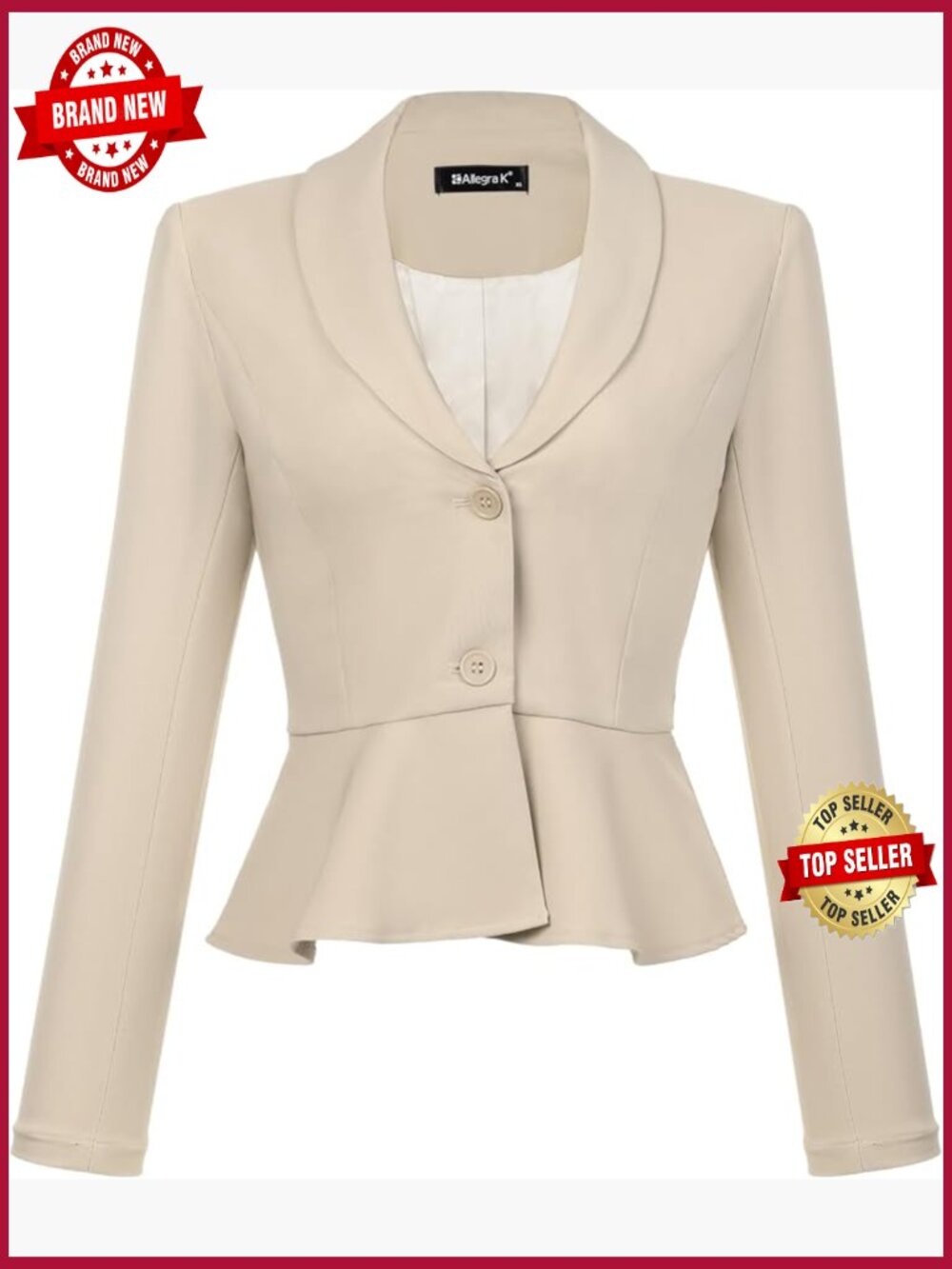 Cropped Peplum Blazer with Ruffles for Work Office Suit Jacket